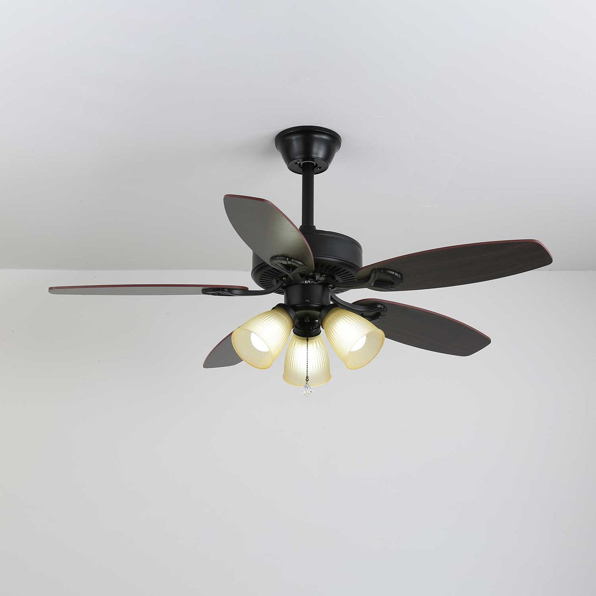 Calviera vintage takfläkt med lampa i trä och glas