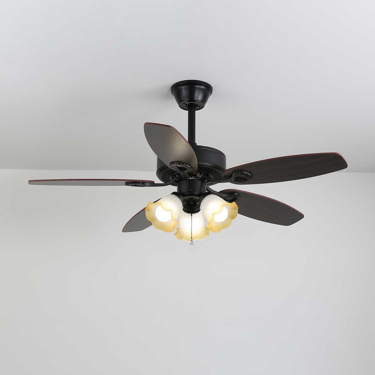 Calviera vintage takfläkt med lampa i trä och glas