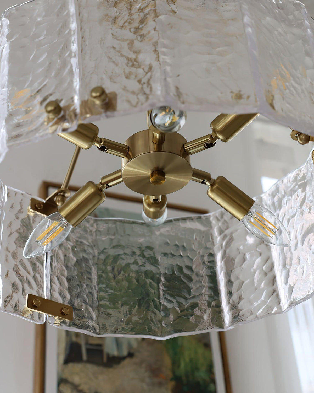Eirorian Calvert-loftslampe i klart tekstureret glas
