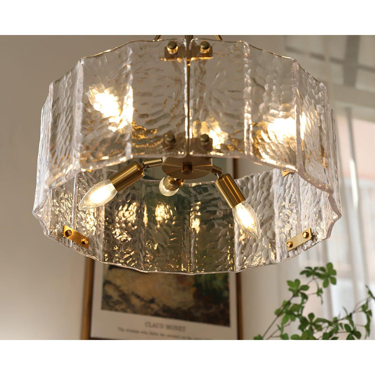 Eirorian Calvert-loftslampe i klart tekstureret glas