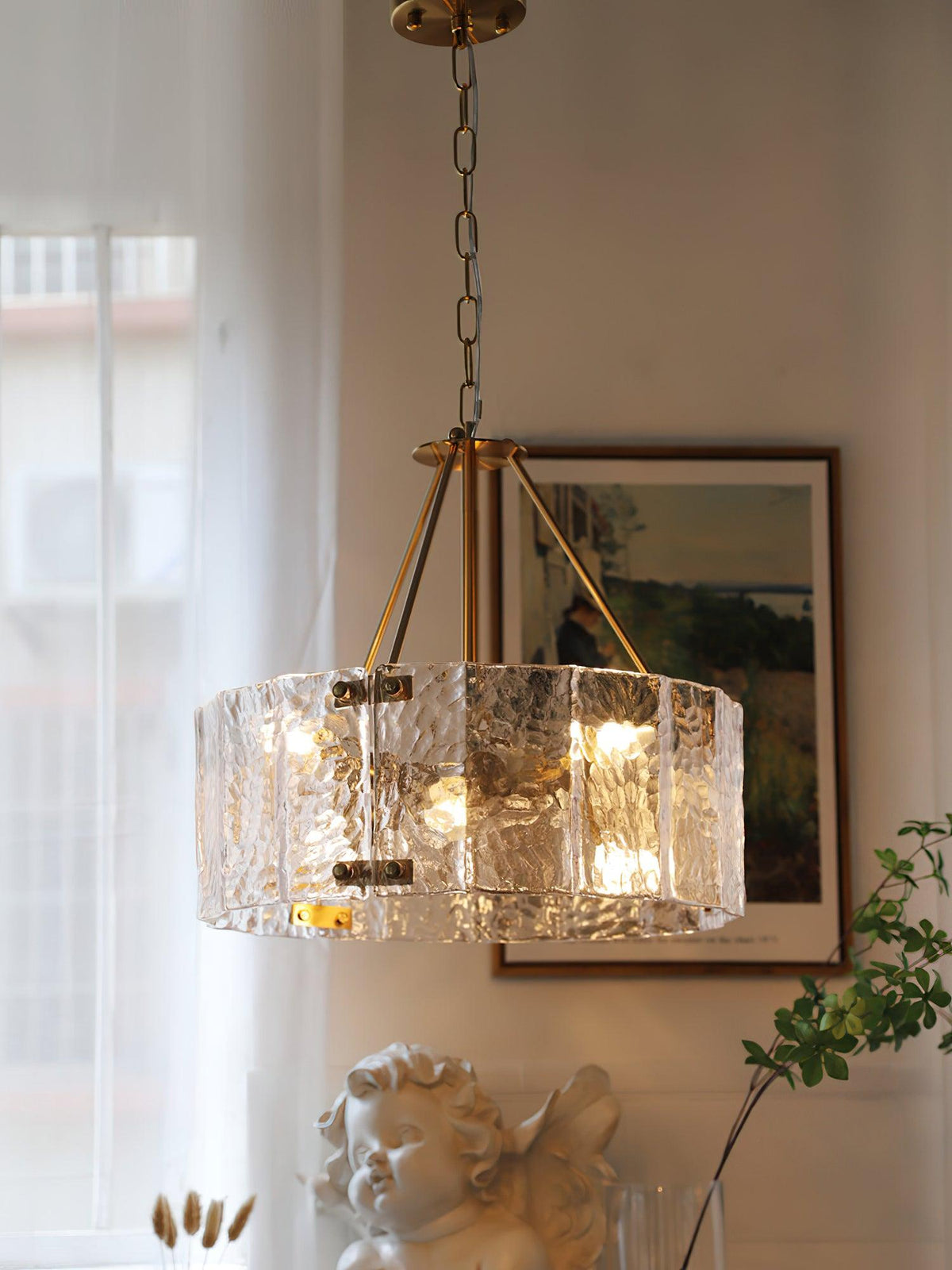 Eirorian Calvert-loftslampe i klart tekstureret glas