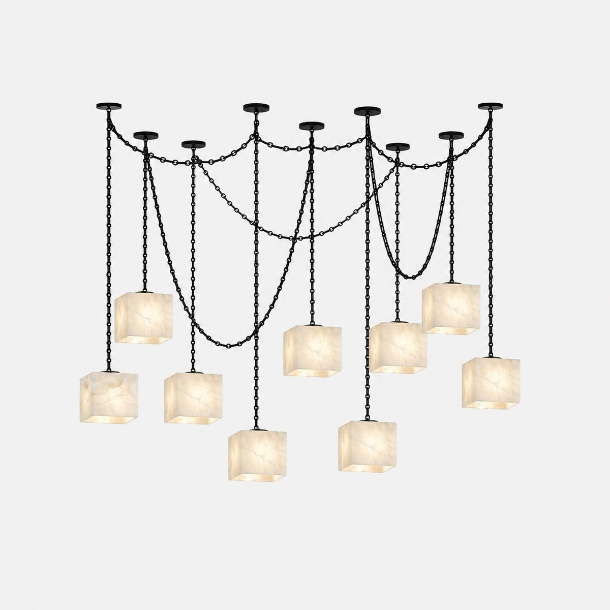 Candeeiro de lustre cúbico com correntes em cascata Octavian