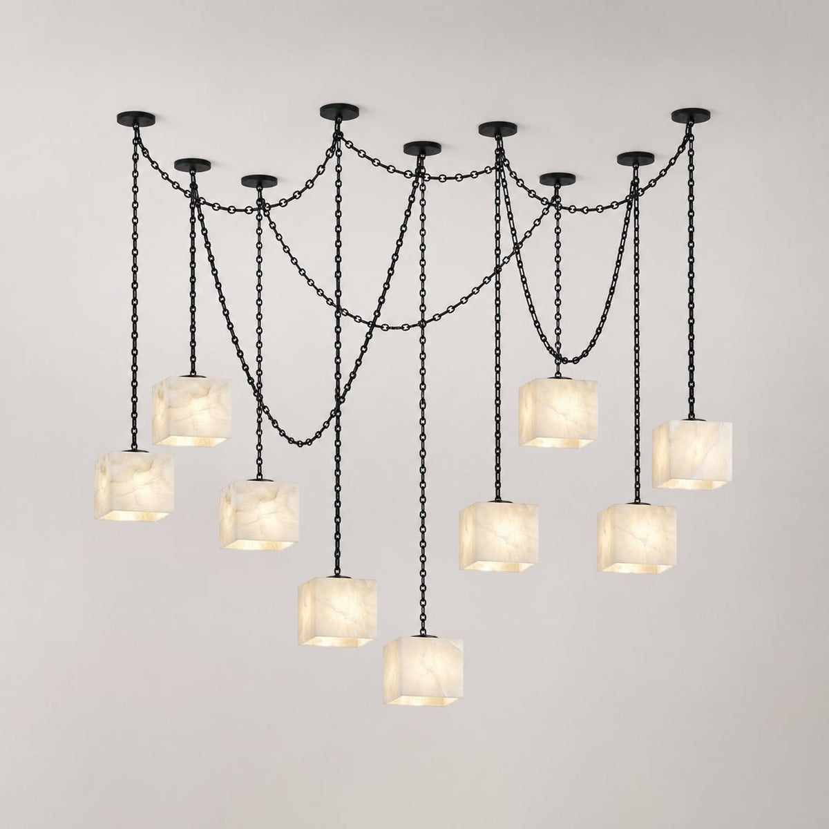 Candeeiro de lustre cúbico com correntes em cascata Octavian