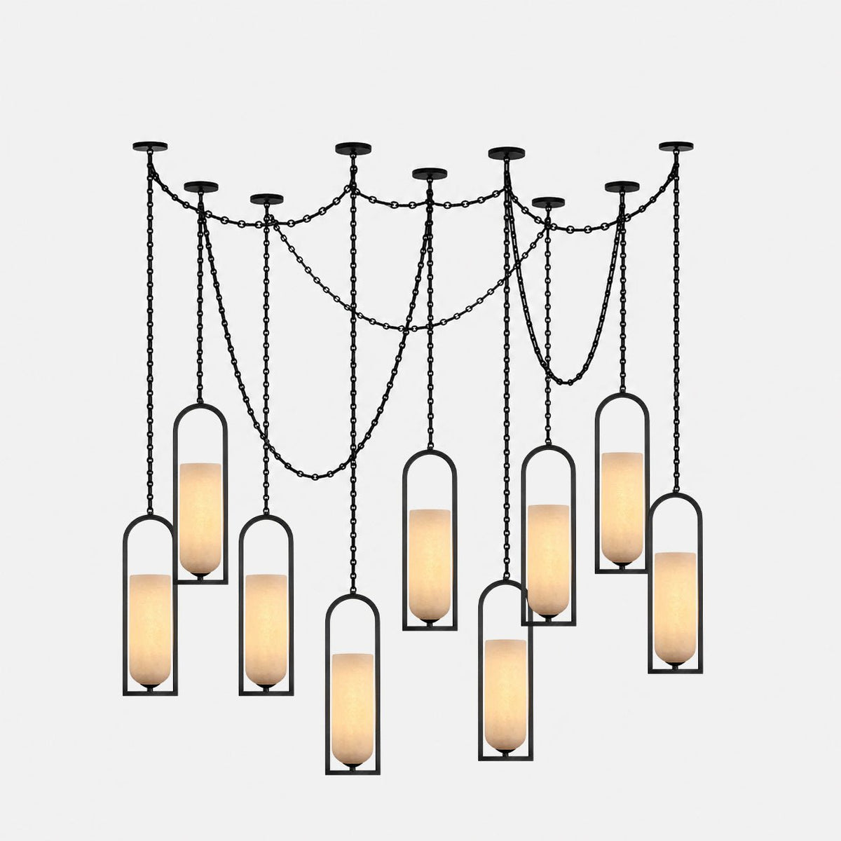 Candelabro lanterna Theron com corrente em cascata