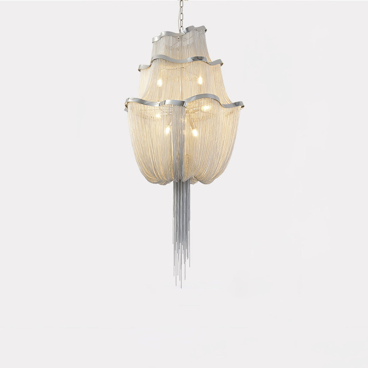 Lustre de correntes em alumínio com brilho níquel moderno Ardelella