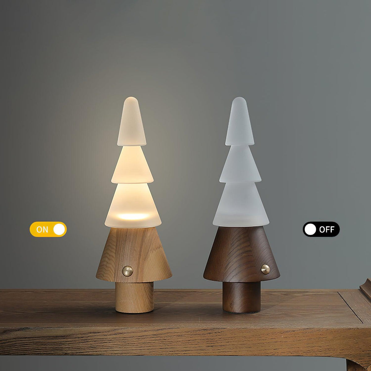 Elveette moderne bordlampe i træ