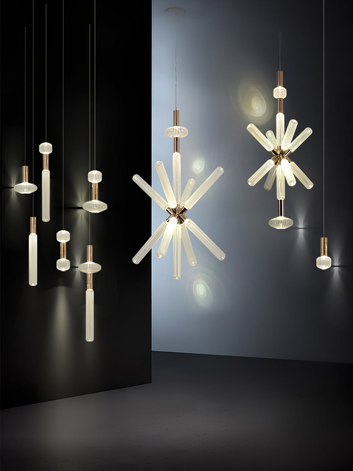 Tika pendellampa i kristall, cylinderformad, Cipher, modern