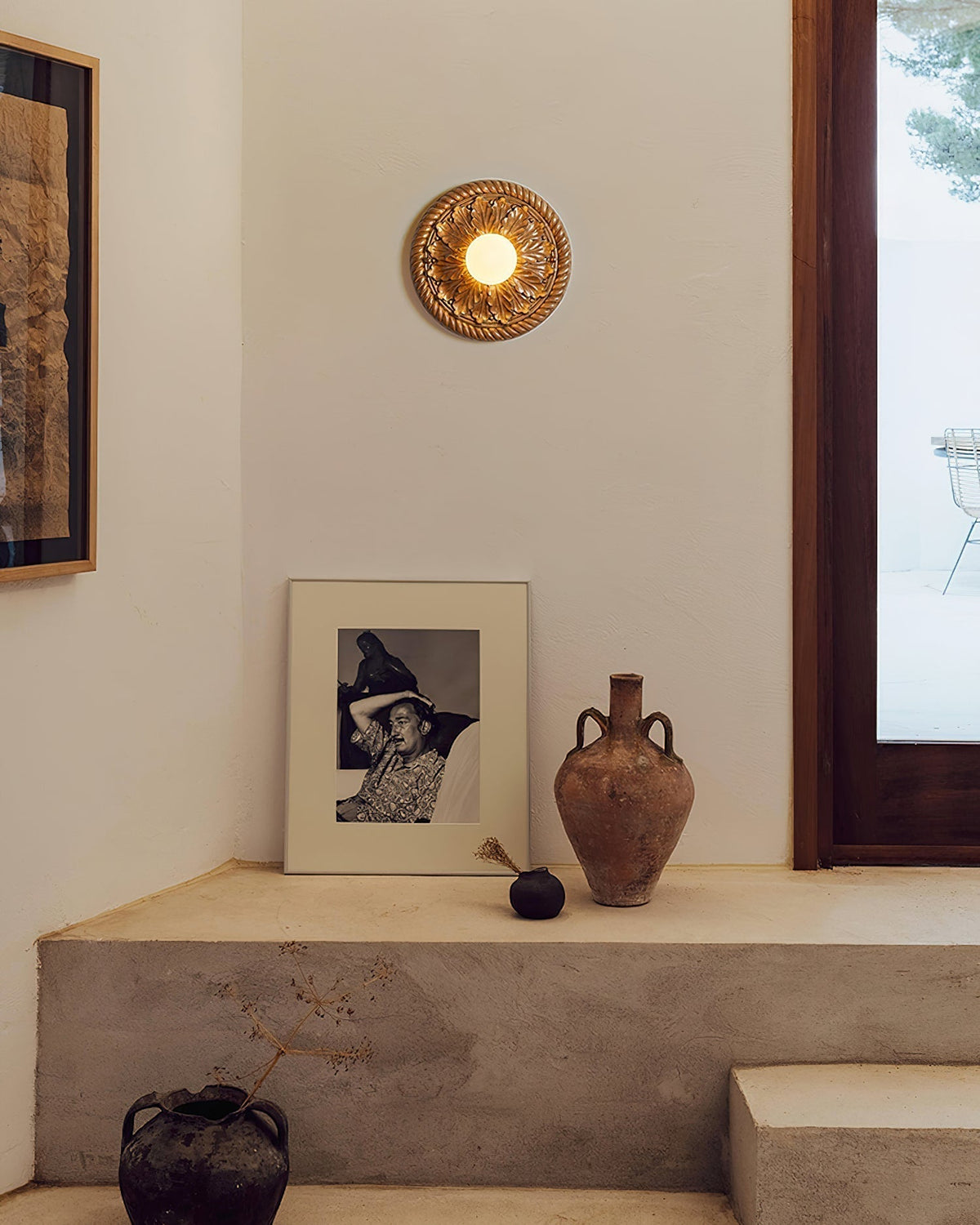 Sira vintage-loftlampi úr útskornum viði