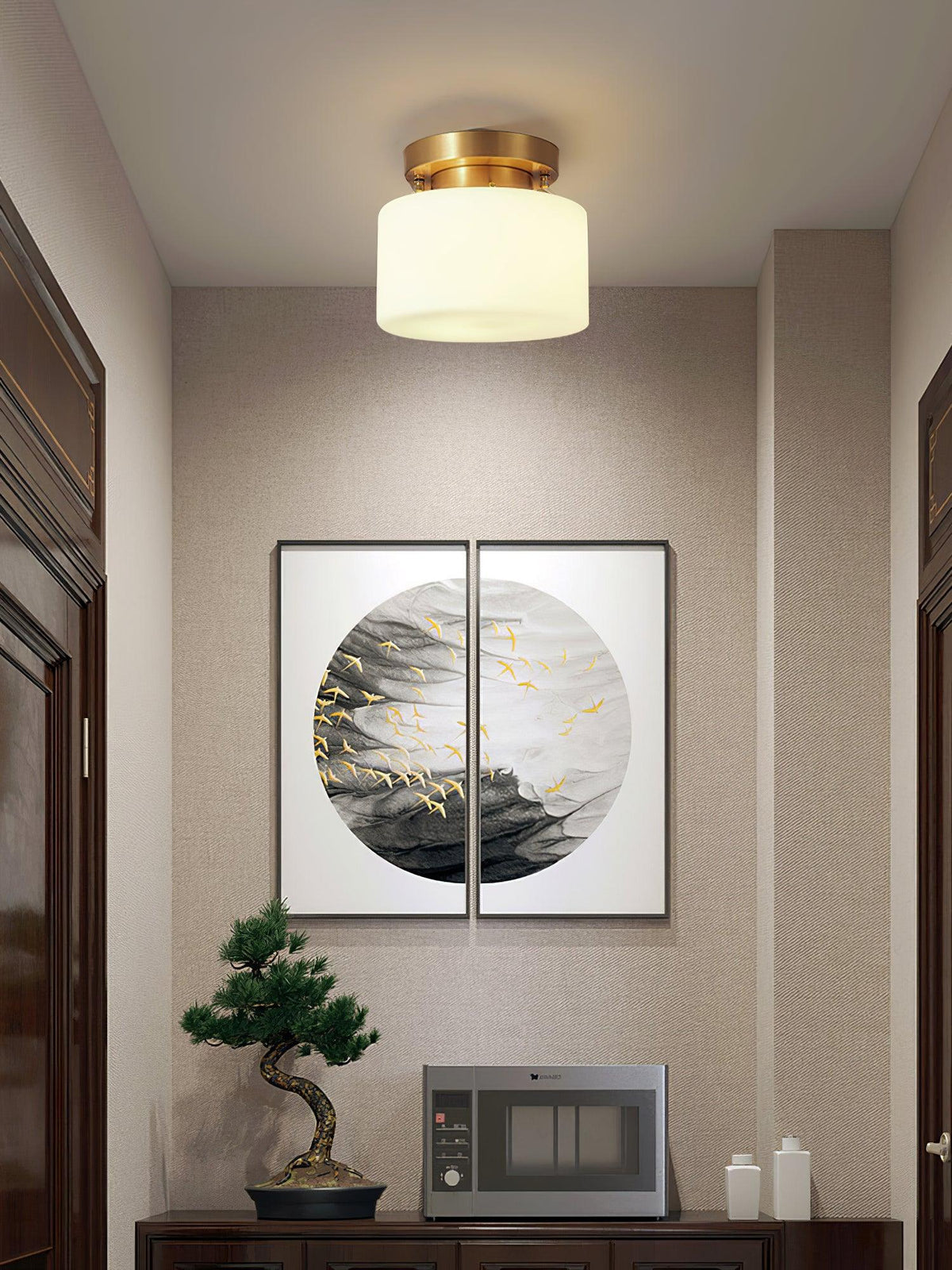 Elsilisra nordisk kunstnerisk loftslampe i messing og glas