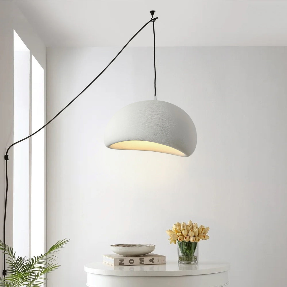 Ecor gips-pendellampe halvkupel plug-in wabi sabi