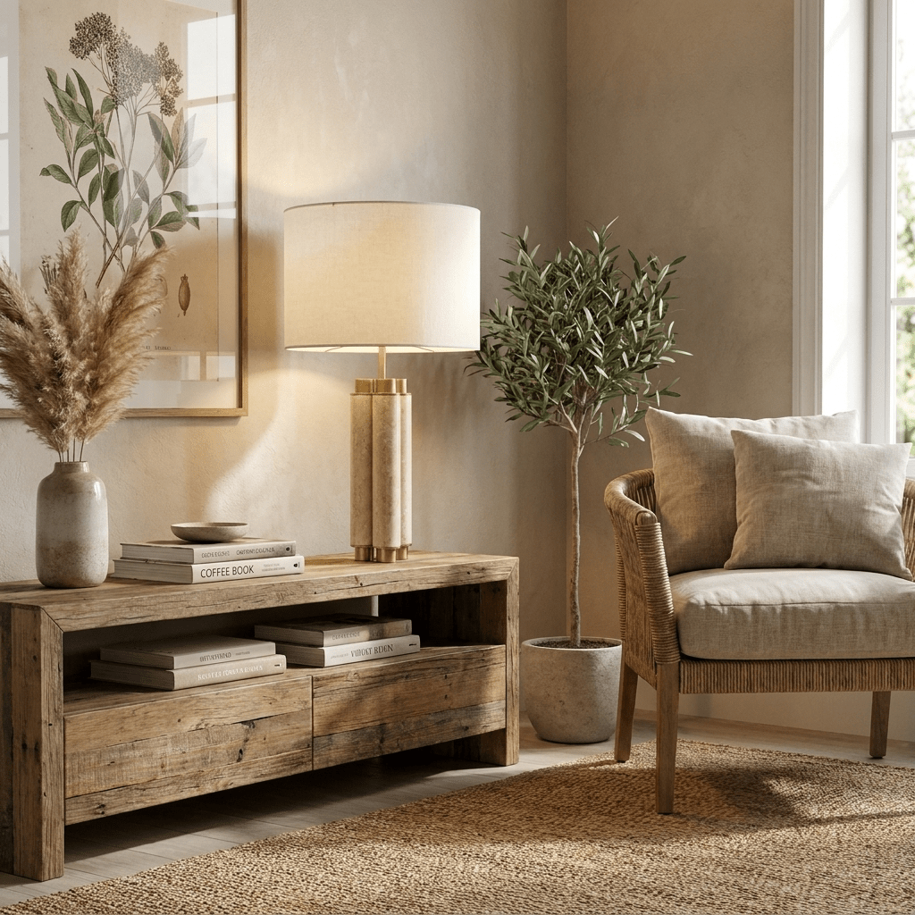 Claudelle-bordlampe i travertin