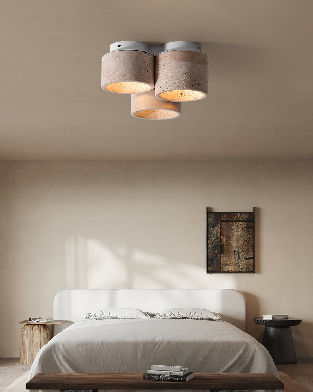 Valeneon-loftslampe 3 hoveder Travertin