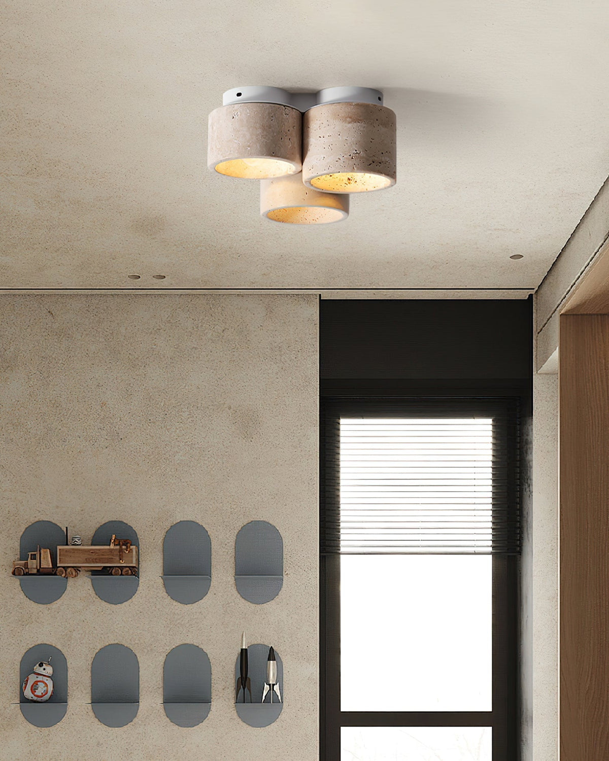 Valeneon-loftslampe 3 hoveder Travertin
