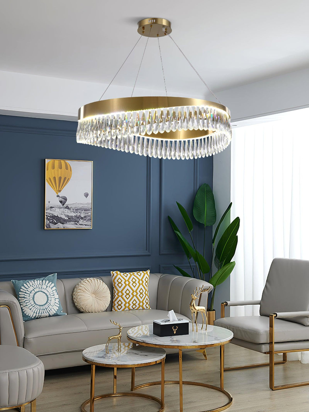 Cana poleret lysekrone med krystalring og LED