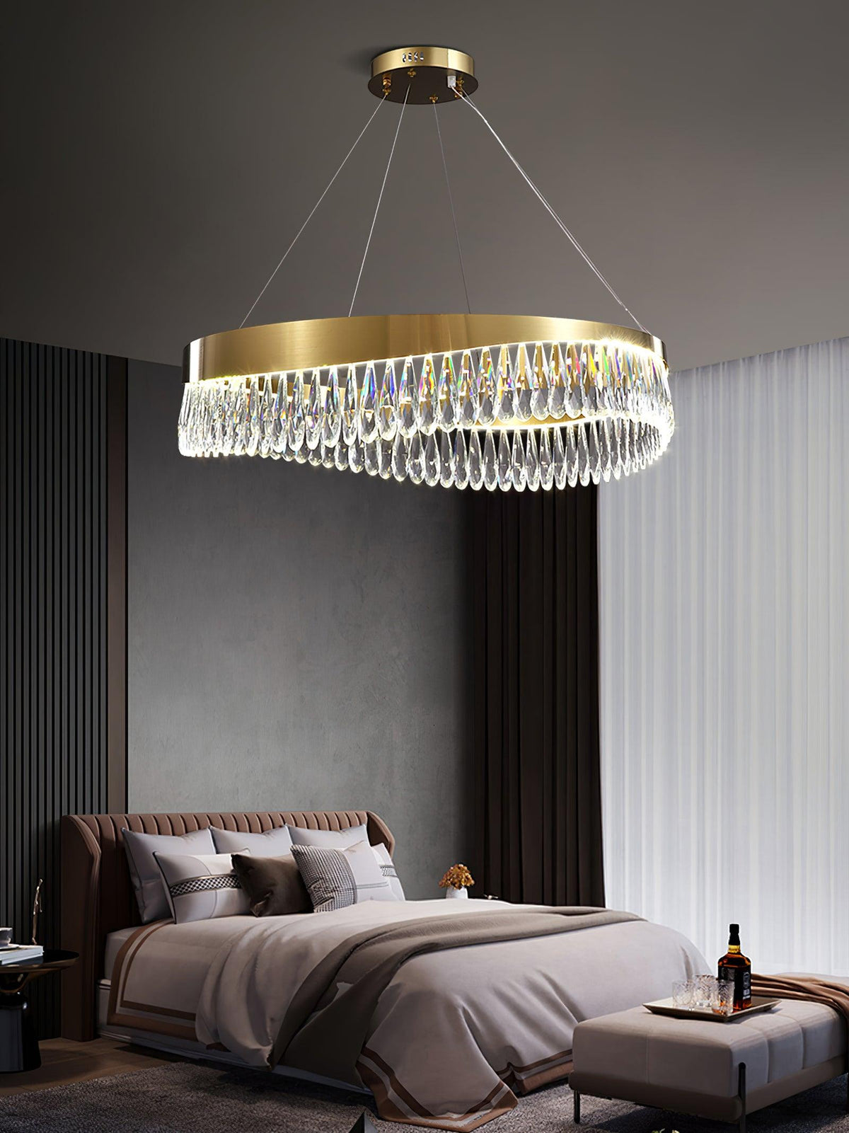 Cana poleret lysekrone med krystalring og LED