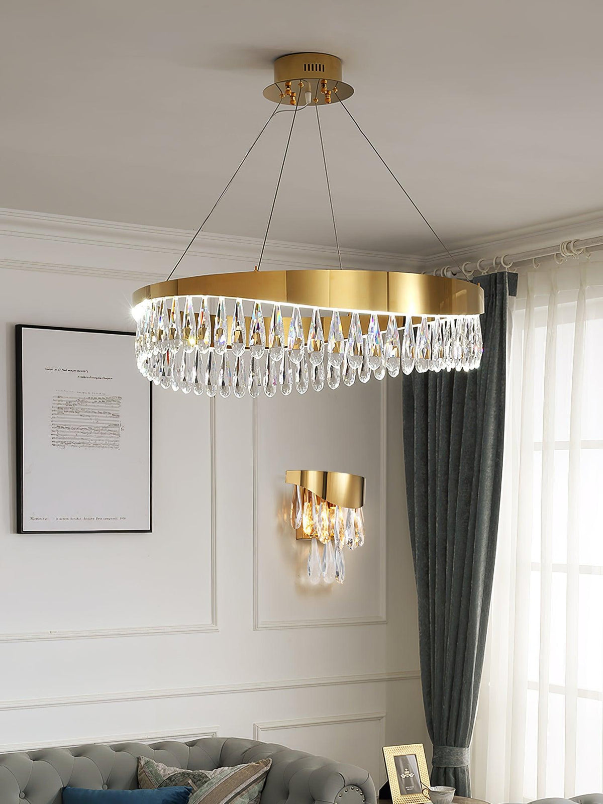 Cana poleret lysekrone med krystalring og LED