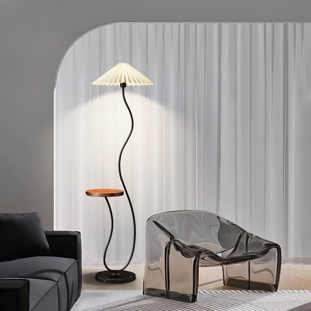 Ghel minimalistisk gulvlampe i træ