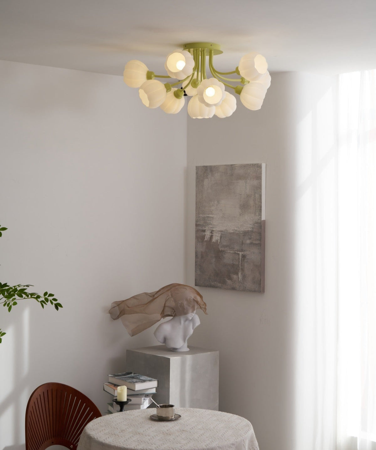 Zenorarae elegant loftslampe i matchagrønt glas