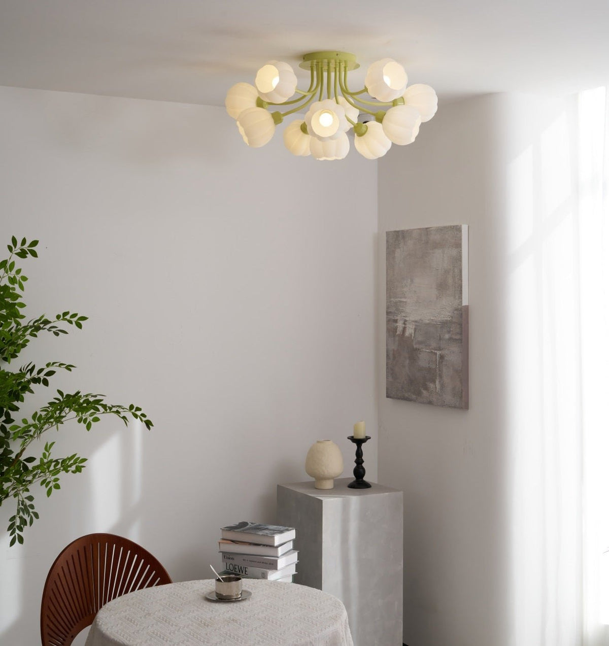 Zenorarae elegant loftslampe i matchagrønt glas