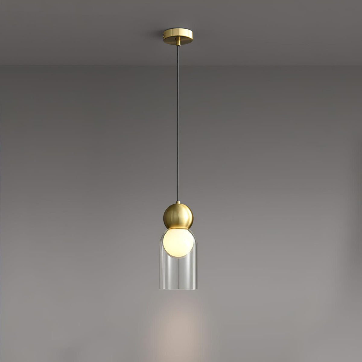 Veloina pendellampe i messing og glas, nordisk, geometrisk