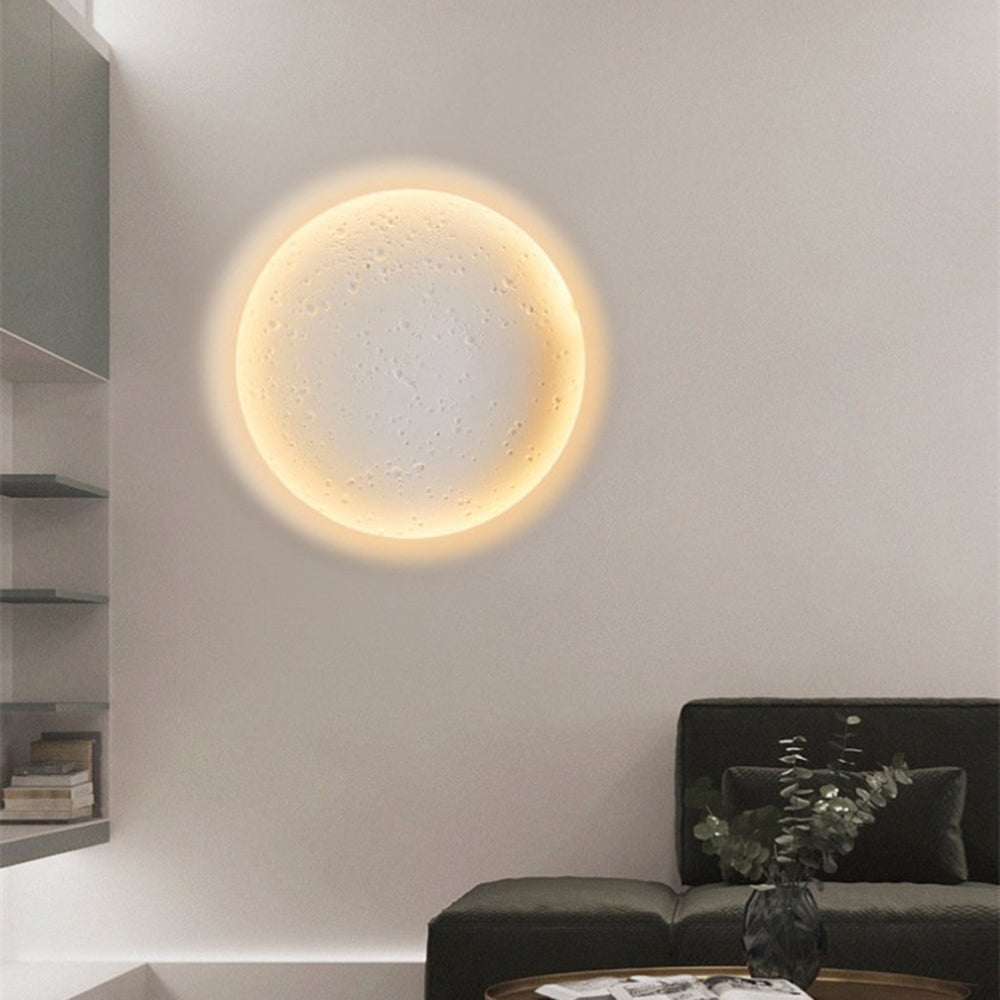 Candeeiro de parede decorativo Aria, em metal/gesso com forma de lua, branco