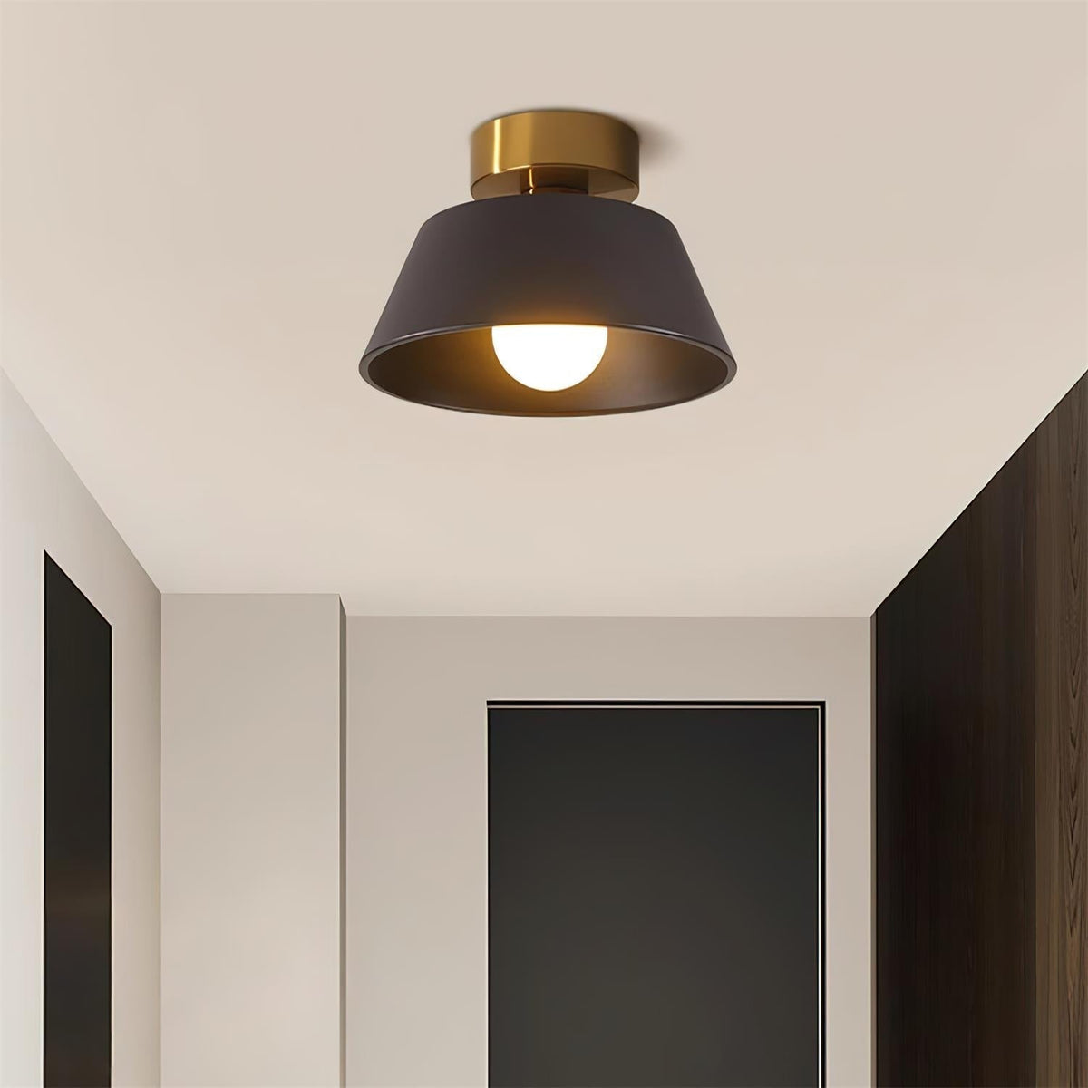 Taklampa i metall med modern minimalistisk takkåpa och plafondfäste