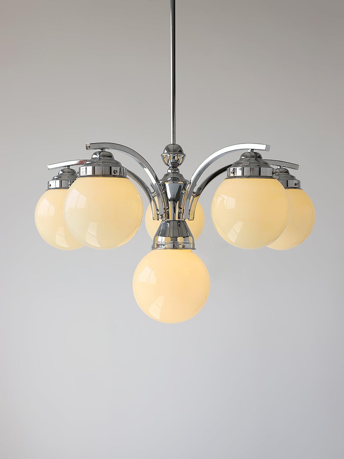 Candeeiro de teto Dusk Globe cromado moderno de 5 lâmpadas