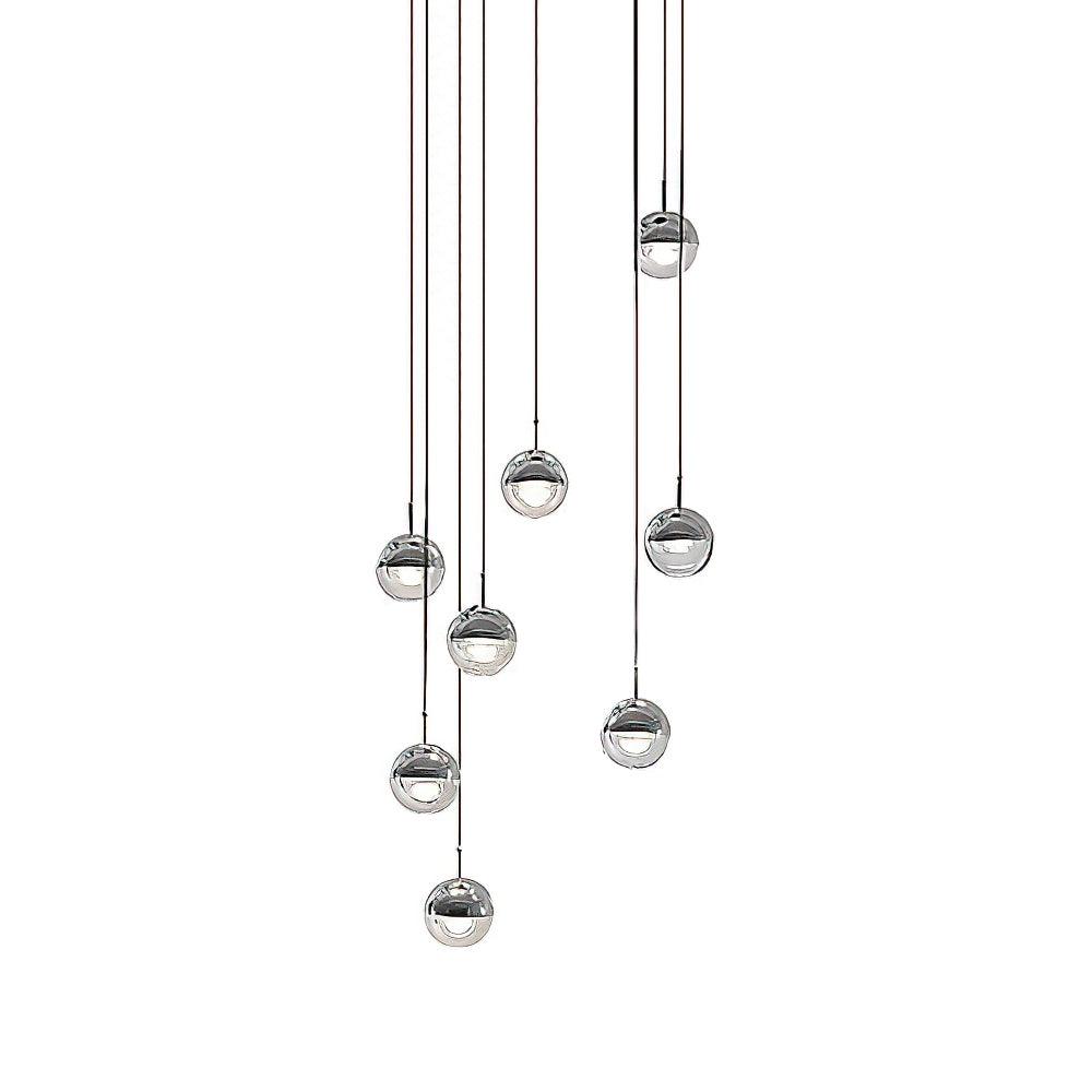 Zaneth minimalistisk pendellampe i stål og glas med flere ophæng til trappe