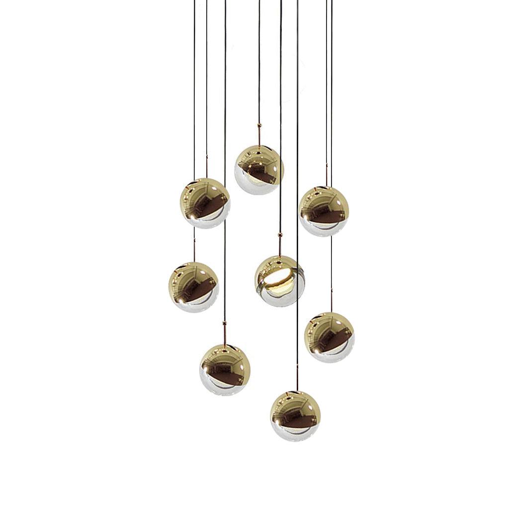 Zaneth minimalistisk pendellampe i stål og glas med flere ophæng til trappe