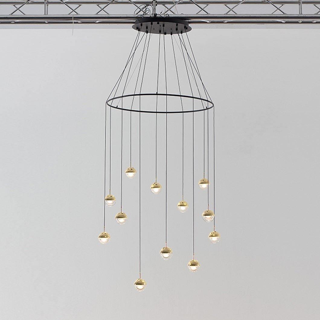 Zaneth minimalistisk pendellampe i stål og glas med flere ophæng til trappe
