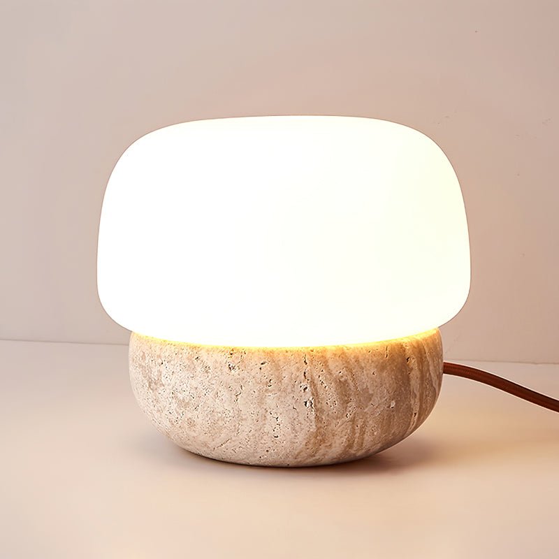 Candeeiro de mesa Eldoreth com base em cúpula de travertino