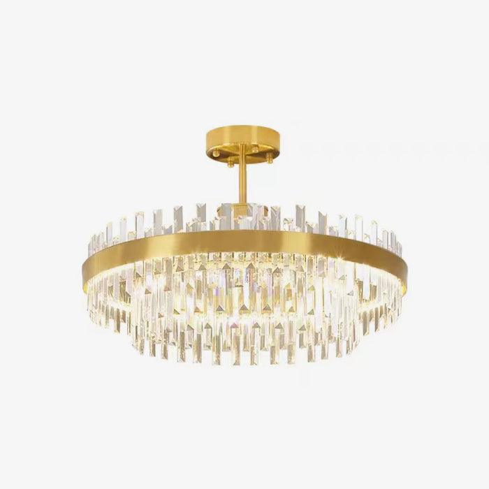 Candeeiro de teto Elyeira em latão e cristal, elegante, tipo tambor