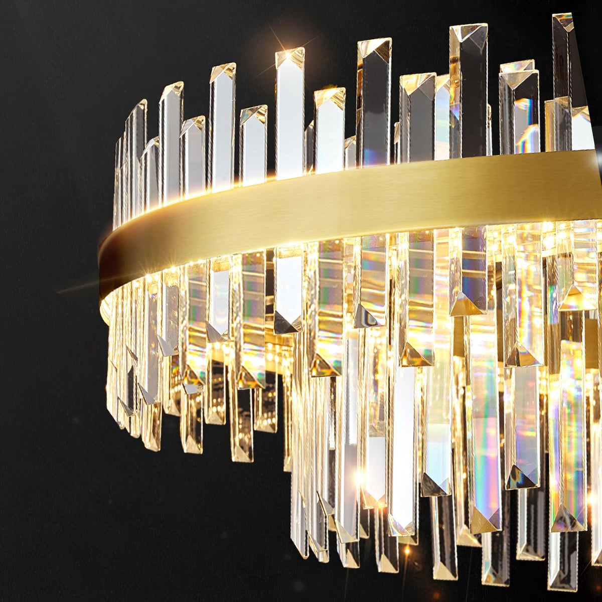 Candeeiro de teto Elyeira em latão e cristal, elegante, tipo tambor