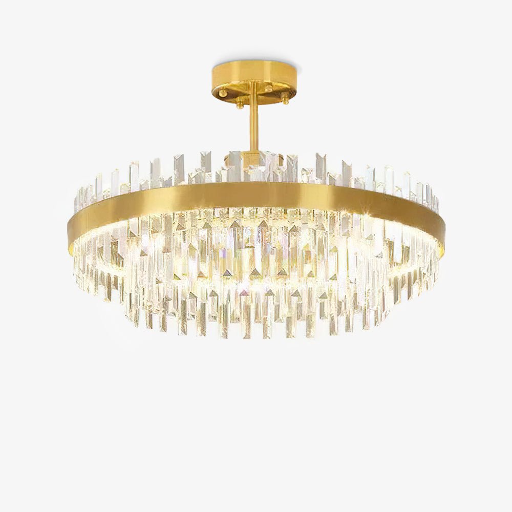 Candeeiro de teto Elyeira em latão e cristal, elegante, tipo tambor