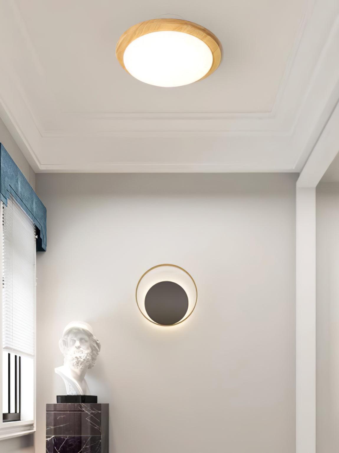 Candeeiro de teto de madeira, moderno e minimalista, em forma de tambor