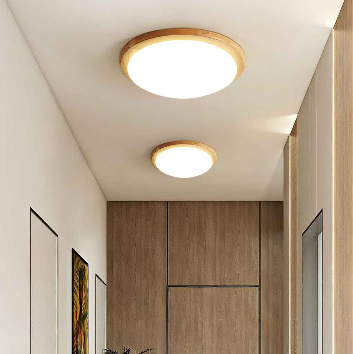 Candeeiro de teto de madeira, moderno e minimalista, em forma de tambor