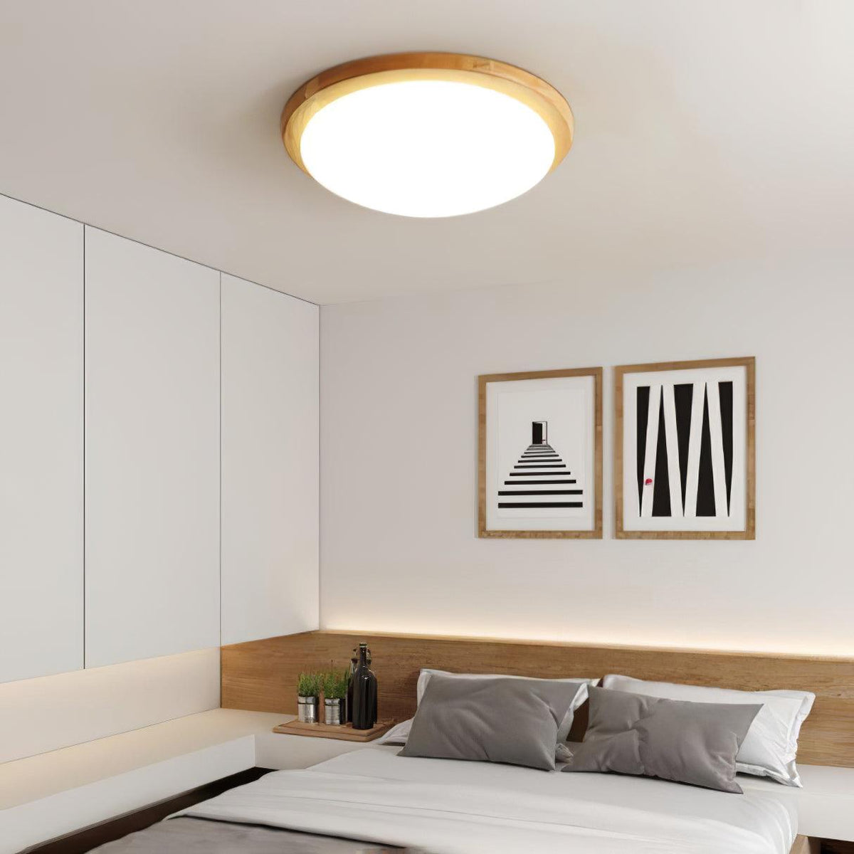 Candeeiro de teto de madeira, moderno e minimalista, em forma de tambor
