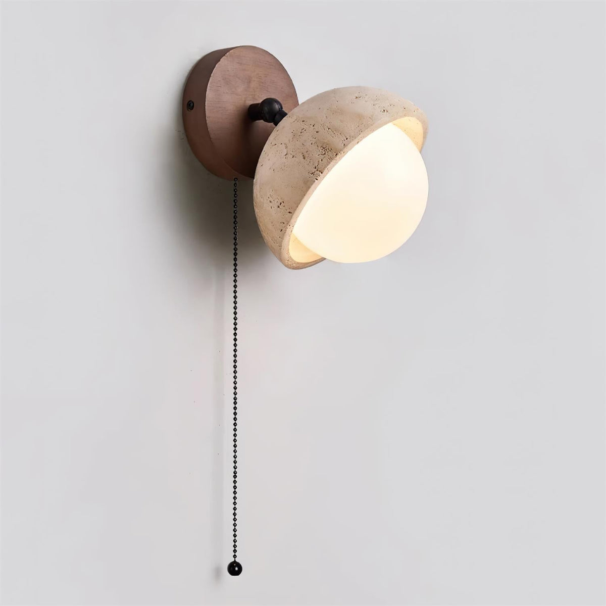 Eala væglampe i travertin og træ, minimalistisk og moderne