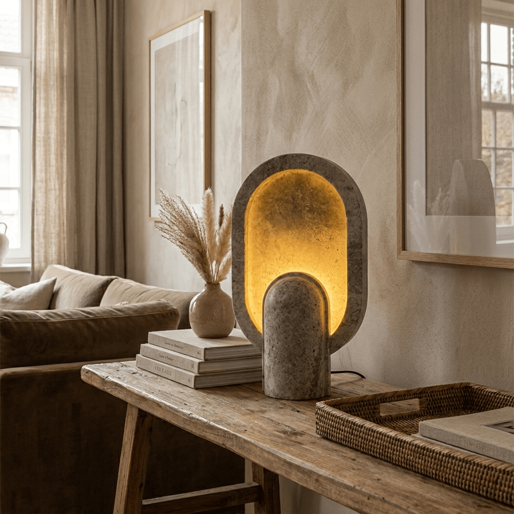 Valeena-bordslampa i travertin