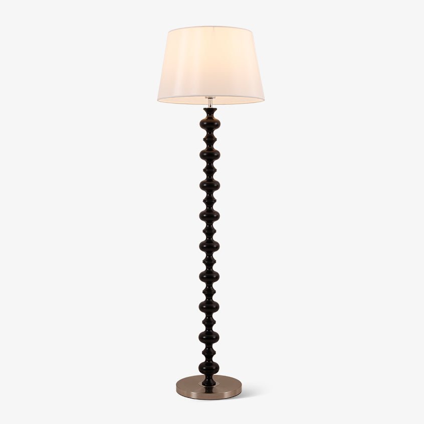 Rildes gulvlampe i træ og stof