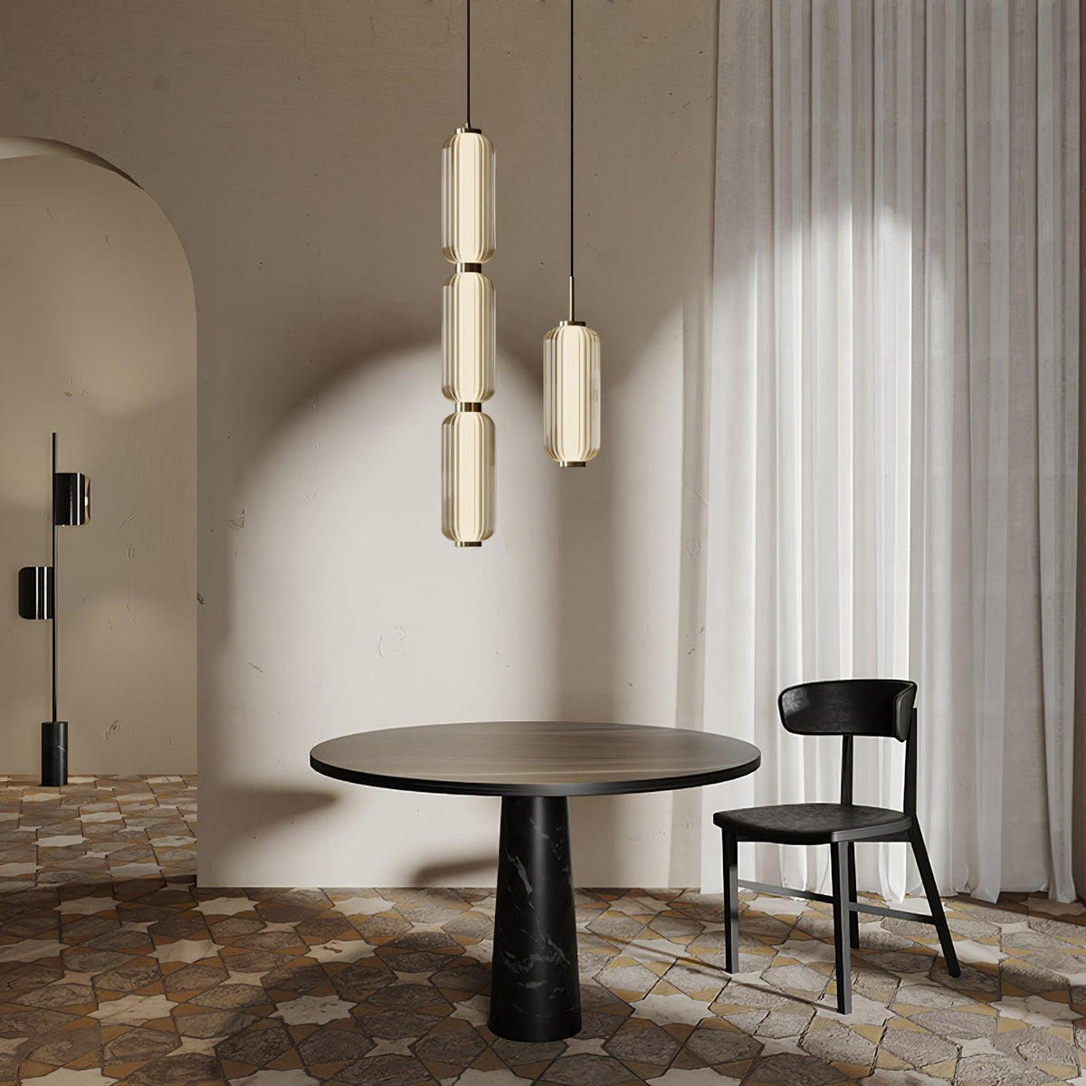 Cylindra moderne pendellampe i glas