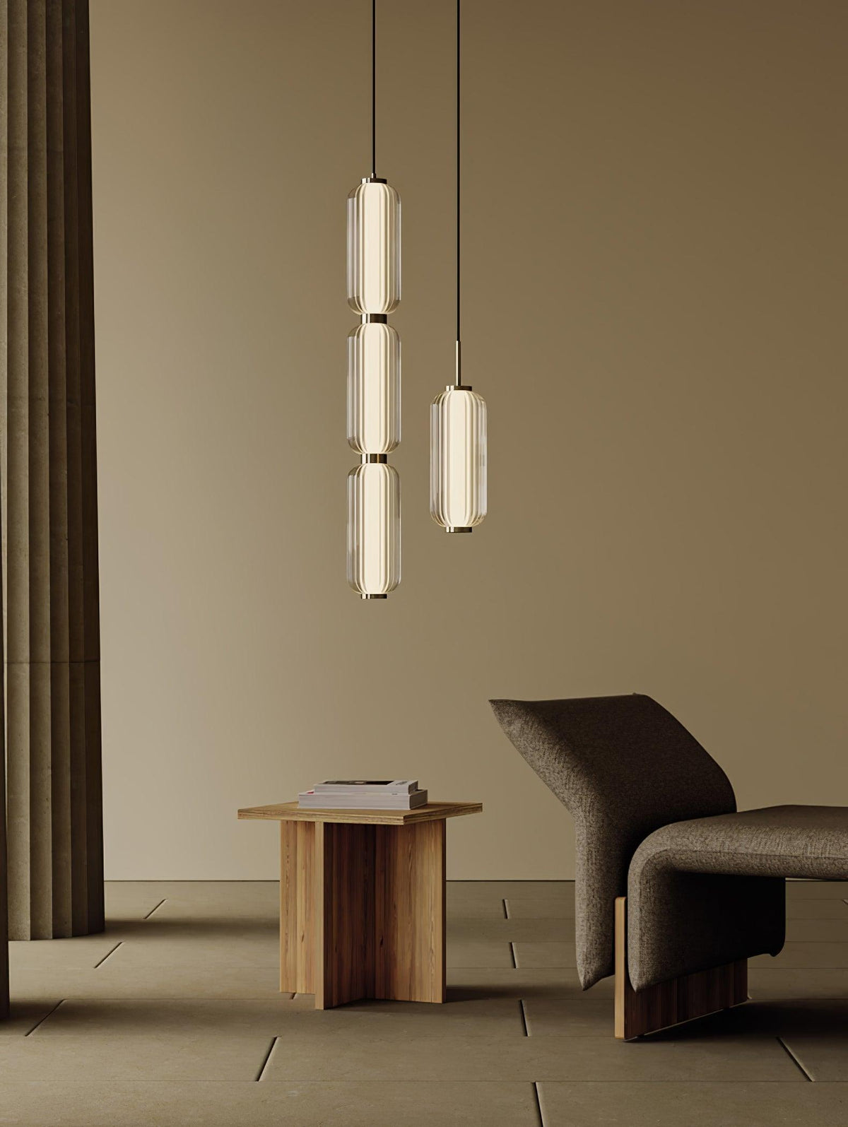 Cylindra moderne pendellampe i glas