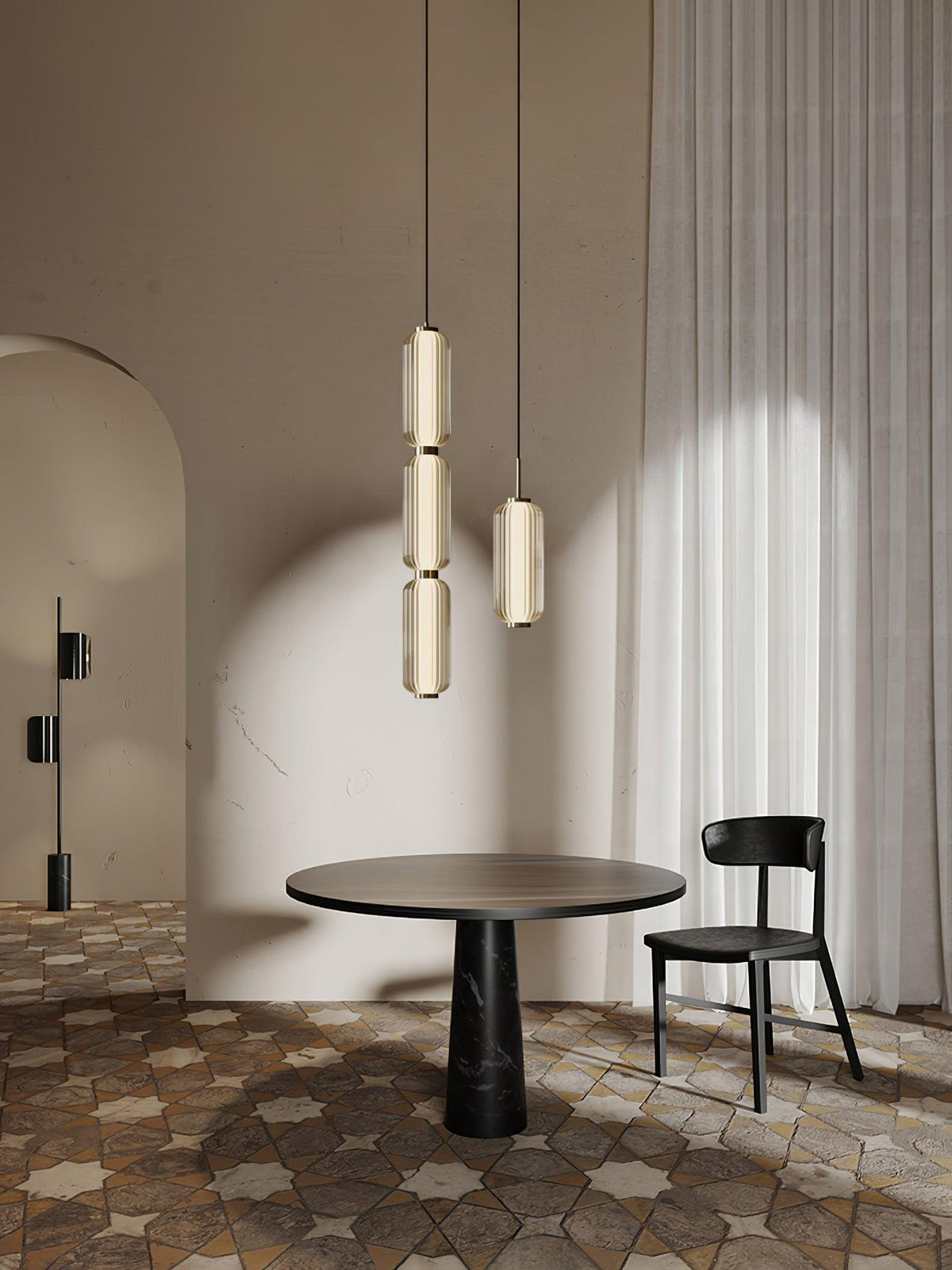 Cylindra moderne pendellampe i glas