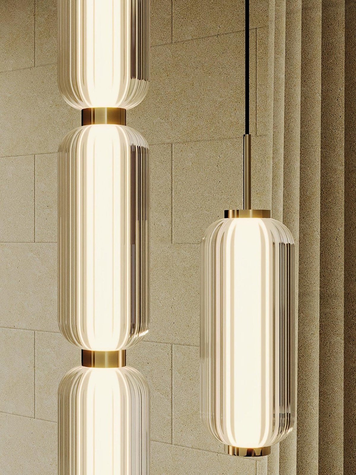 Cylindra moderne pendellampe i glas