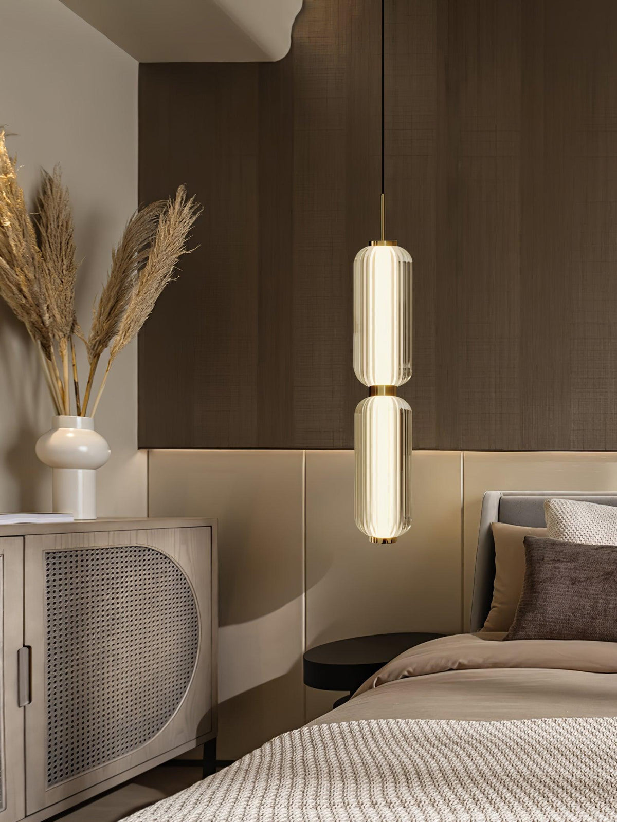 Cylindra moderne pendellampe i glas