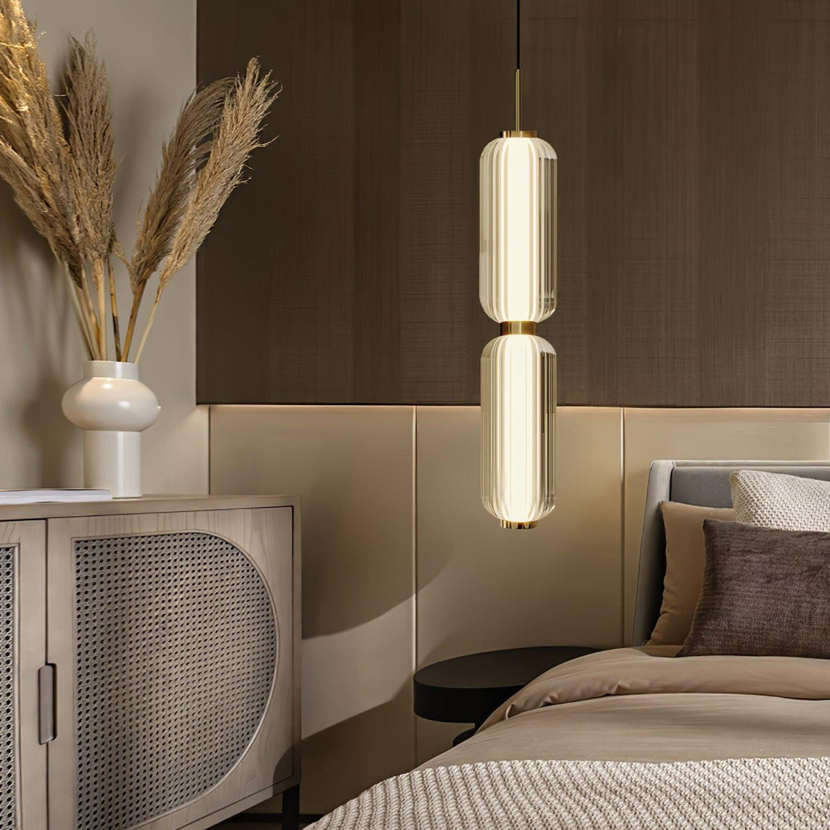 Cylindra moderne pendellampe i glas