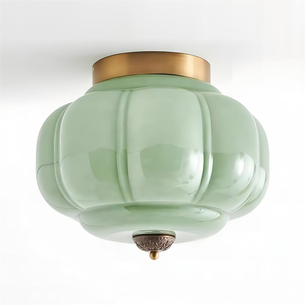 Selviro loftlampe, grønt glas, messing, klassisk