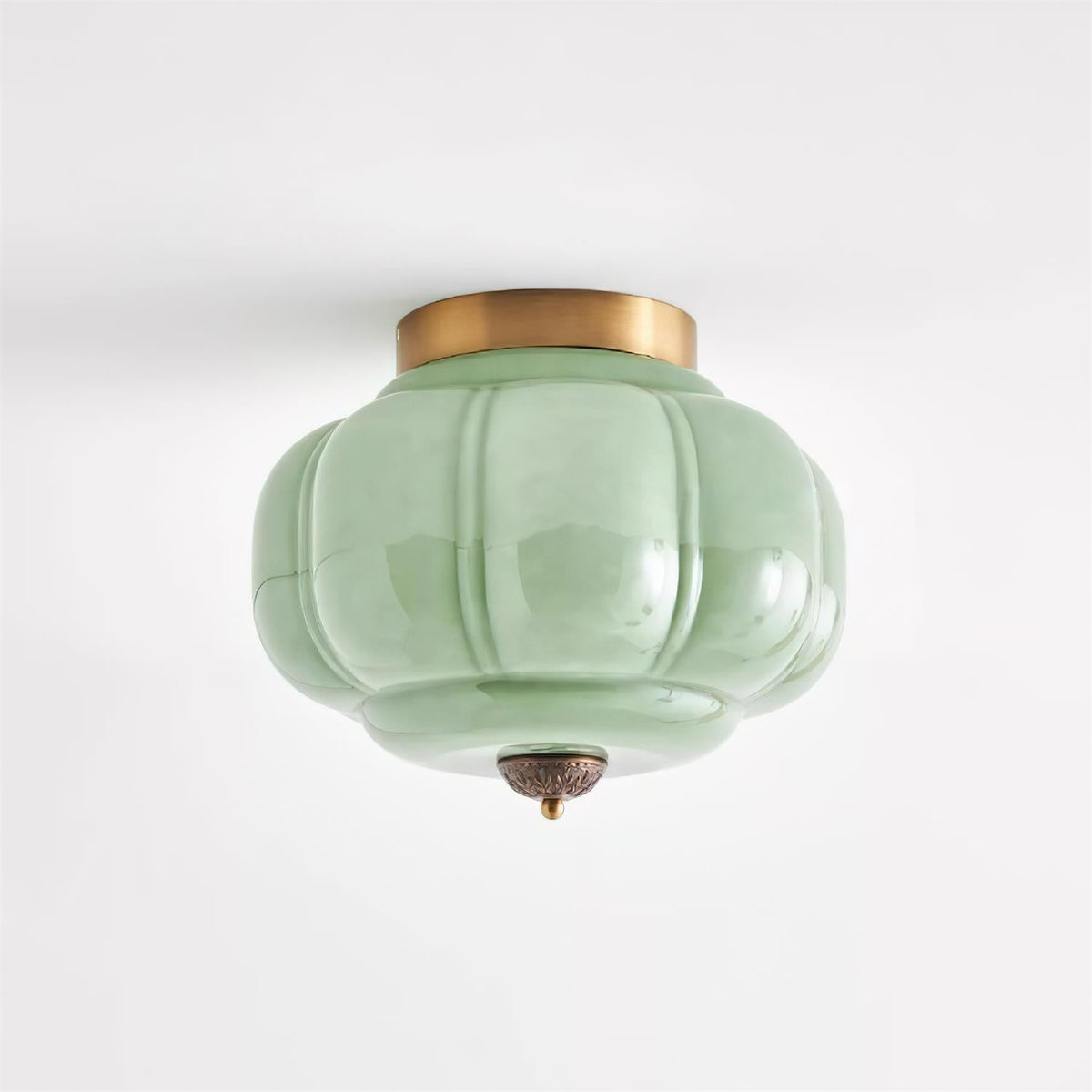 Selviro loftlampe, grønt glas, messing, klassisk