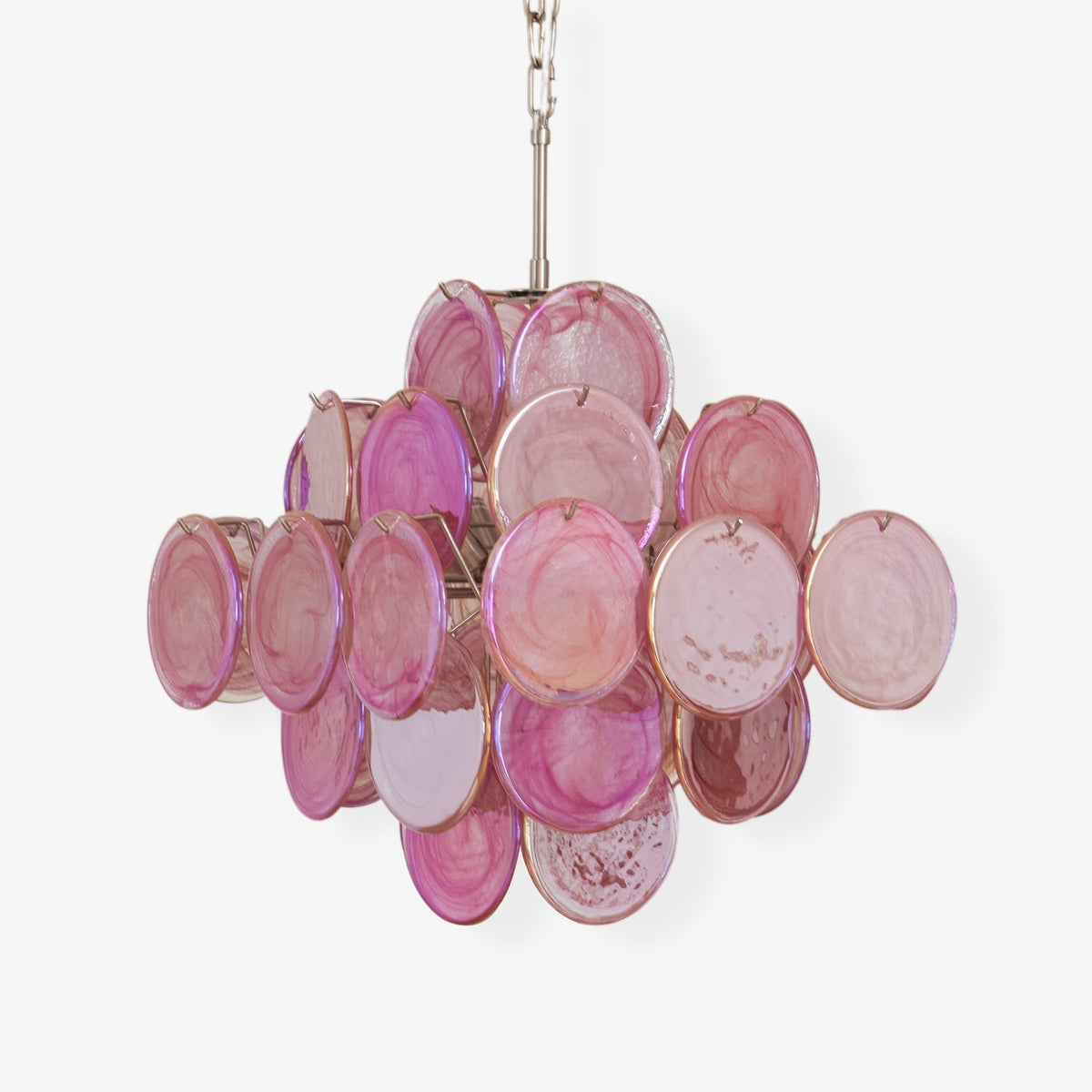 Candeeiro de teto Celeian romântico de discos de vidro rosa, com camadas