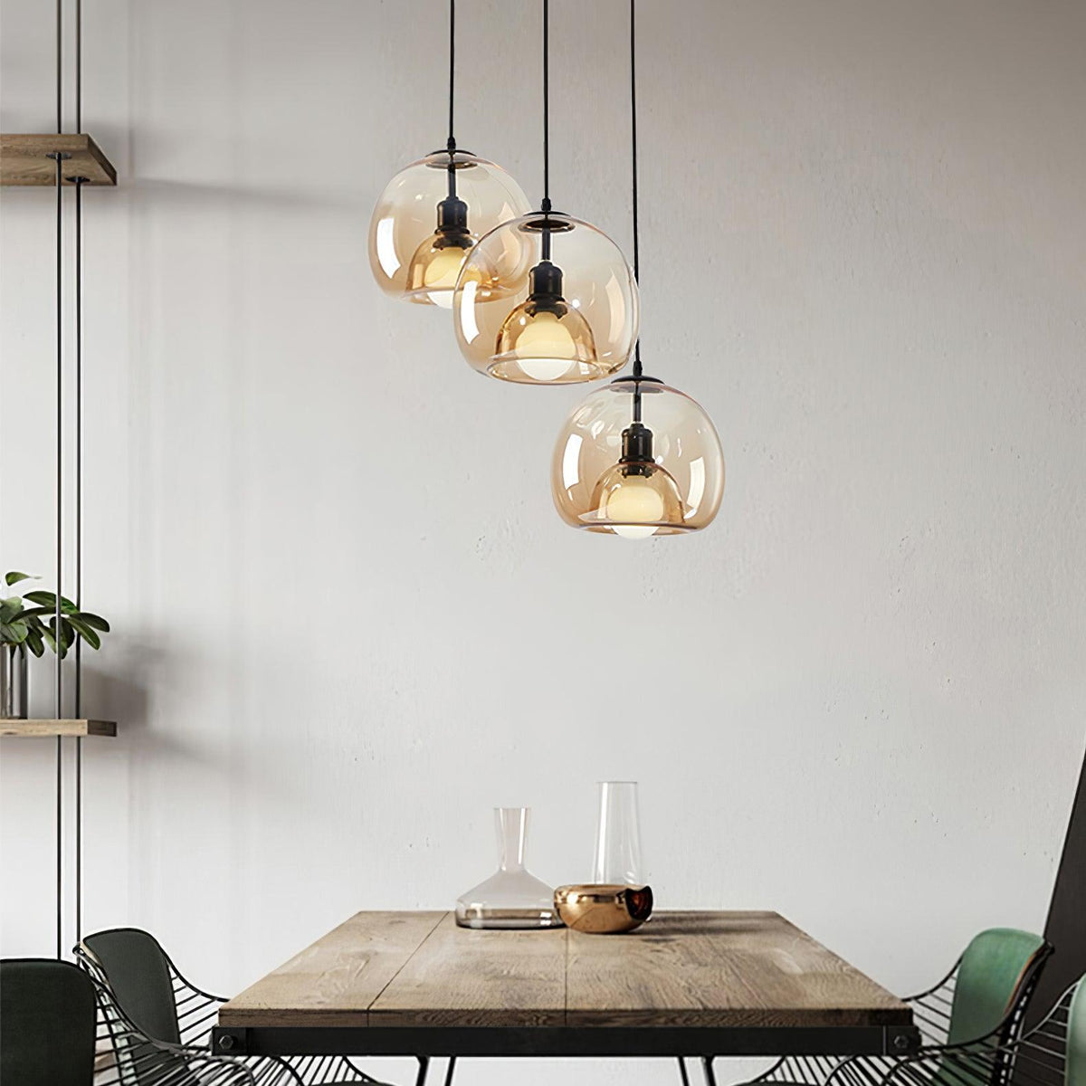 Qev nordisk konstnärlig pärlpendellampa i glas